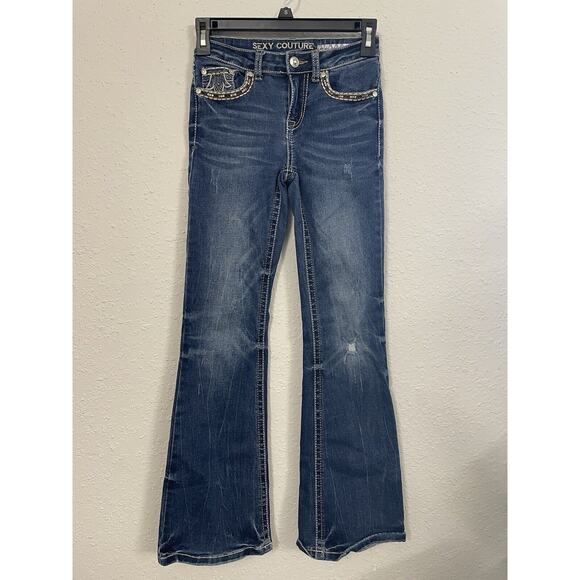 JUICY COUTURE girl’s Size 10 black stretch Boot cut jeans. POCKETS - Picture 2 of 6